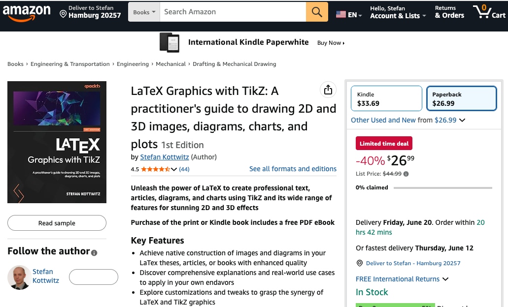 “LaTeX Graphics with TikZ” book available with 40% discount